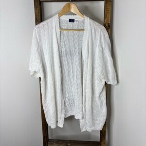 Basic Editions White Textured Knit Cardigan 2X